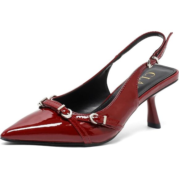 Kitten Heels for Women Strap Pointed Toe Slingback Pumps Wedding Party Shoes - Picture 1 of 7
